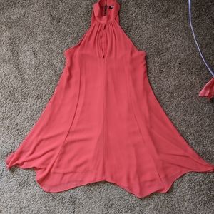 pink-red halter petal skirt dress